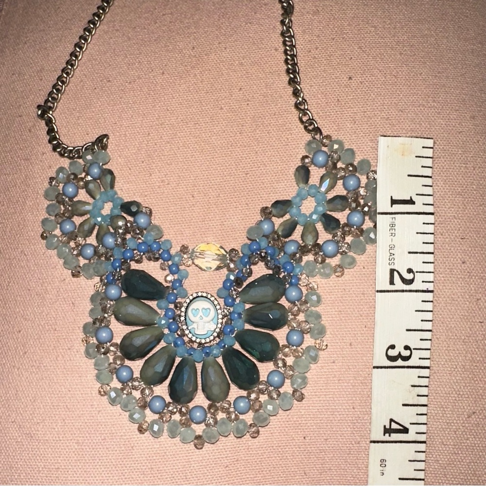 Betsey Johnson Lady Lock Skull Blue Beaded Vintage Necklace Large - Picture 12 of 13